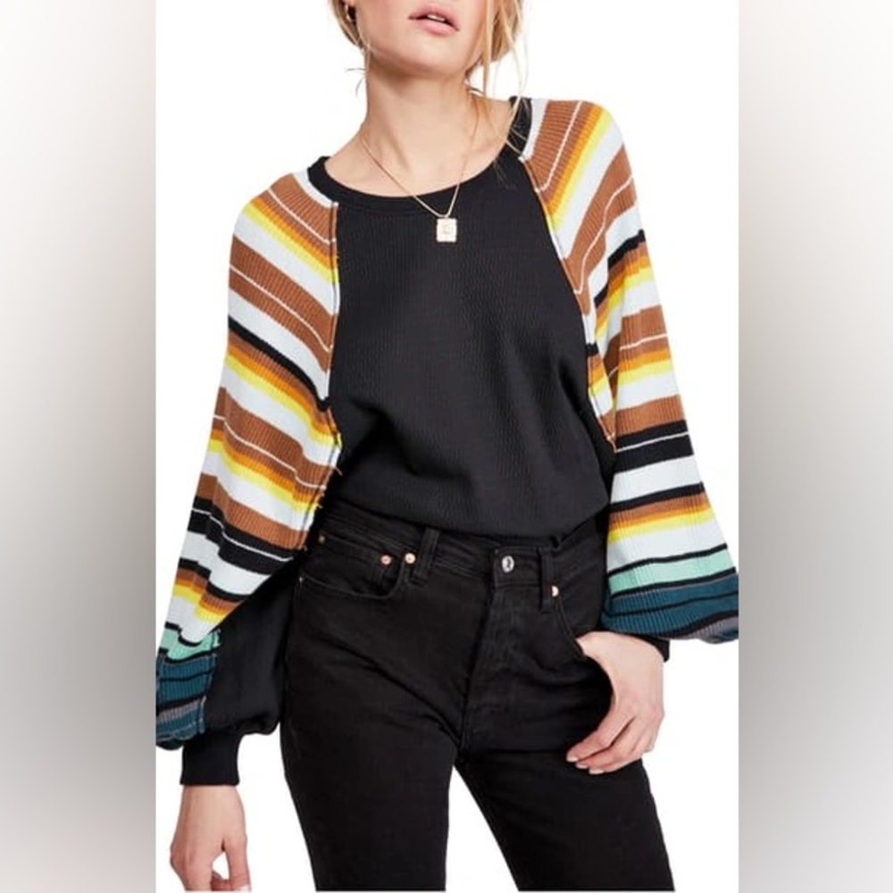 Free People We The Free Rainbow Dreams Sweater In Black